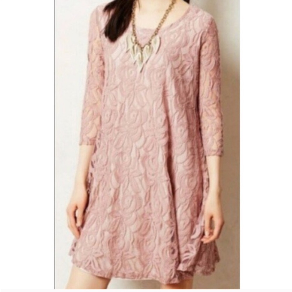 Anthropologie Pink Lace Rose Dress Size M